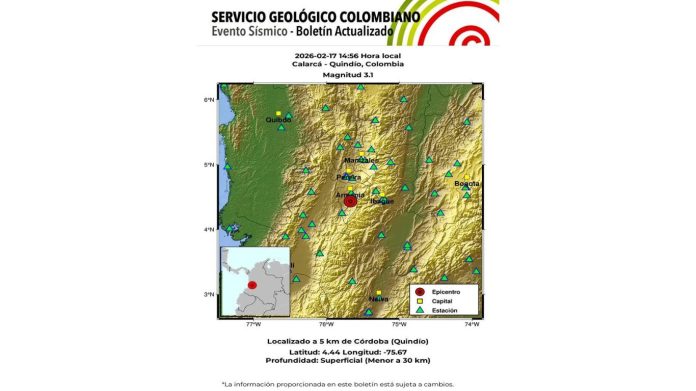 Sismo de magnitud 3.1 se registró en Calarcá, Quindío